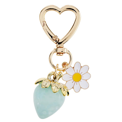 Agromusk Cute Strawberry Keychain,Bag Charms,Kawaii Heart Flower Daisy Key chains Accessories Decor for Girls Purse Gift (Blue)
