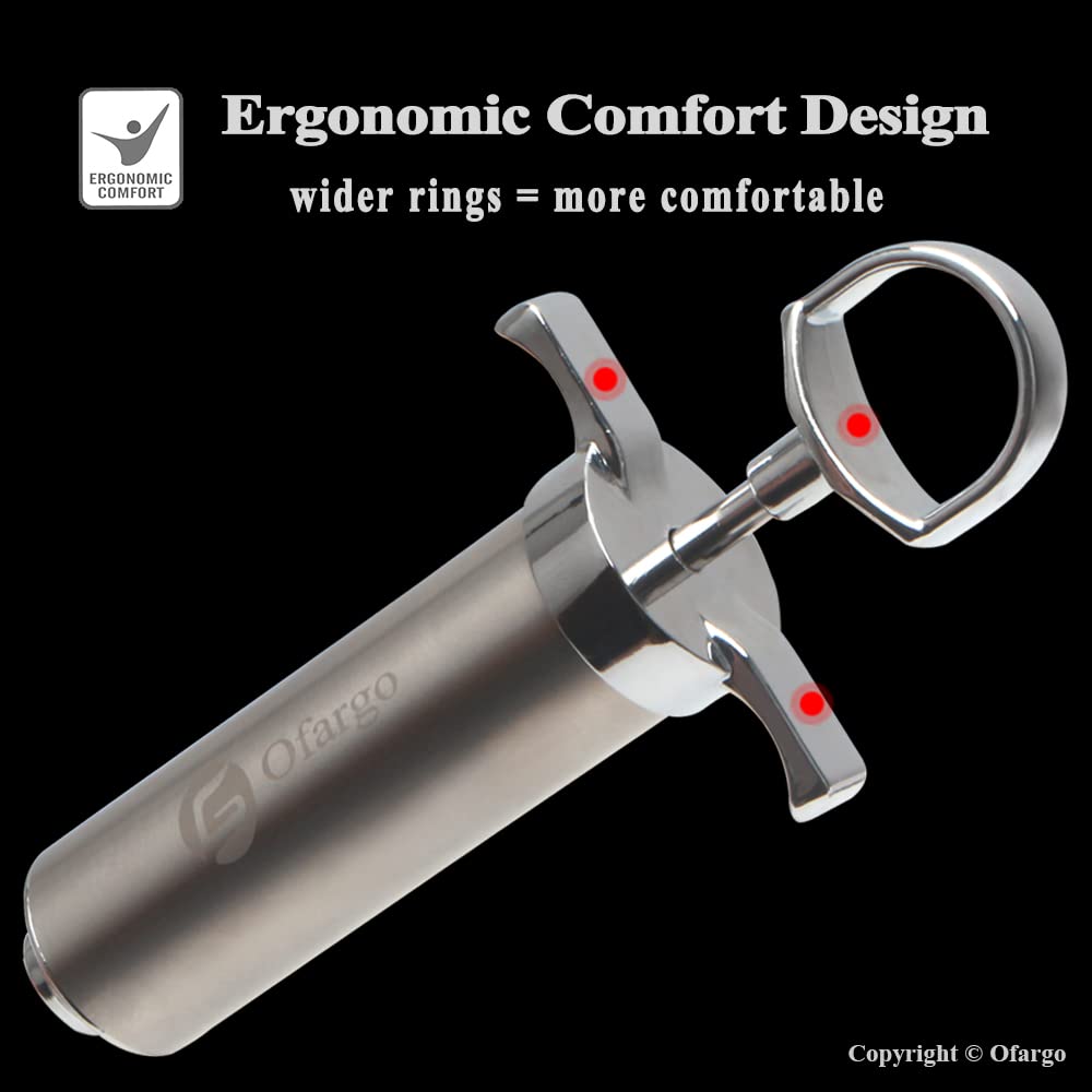 Ofargo Stainless Steel Meat Injector Syringe Kit with 4 Marinade Needles for BBQ Grill Smoker, 2-oz Large Capacity, Both Paper User Manual and E-Book Recipe