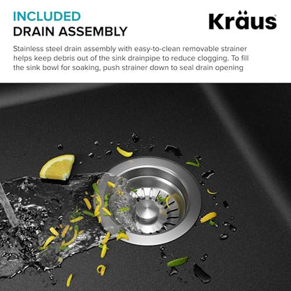 KRAUS Forteza 33-inch Drop In/Undermount Single Bowl Granite Kitchen Sink in Black, KGD-54BLACK