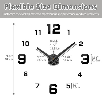 Mintime Modern Frameless DIY Wall Clock Large 3D Wall Watch Mirror Numbers for Home Office Decorations