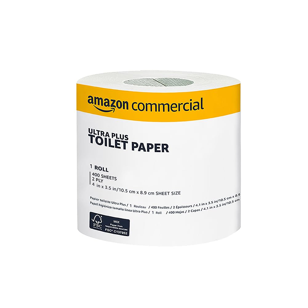 AmazonCommercial 2-Ply Ultra Plus Toilet Paper/Bath Tissue, Septic Safe, FSC Certified, Unscented, 400 Sheets per Roll, 80 Individually Wrapped Rolls