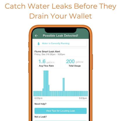 Flume 2 Smart Home Water Monitor & Leak Detector – WiFi Connected, Real-Time Usage Tracking & Alerts – Works with Compatible Residential Water Meters