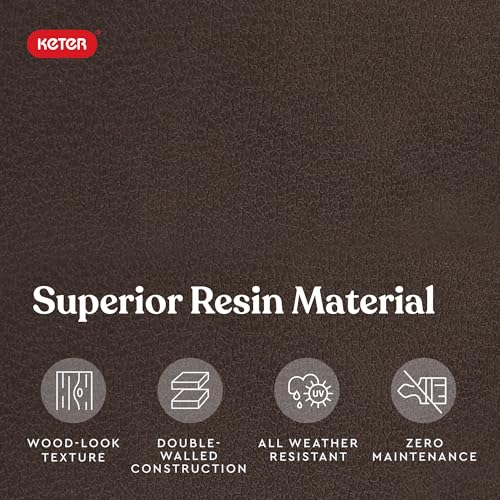 Keter City 30 Gallon Resin Outdoor Storage Box and Patio Furniture Side Table for Pool and Garden Accessories, Brown