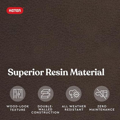 Keter City 30 Gallon Resin Outdoor Storage Box and Patio Furniture Side Table for Pool and Garden Accessories, Brown