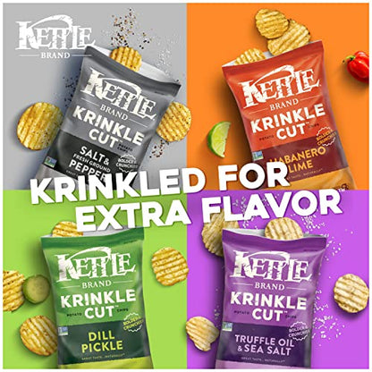 Kettle Brand Potato Chips, Krinkle Cut, Truffle Oil & Sea Salt Kettle Chips, 7.5 Oz (Pack of 12)