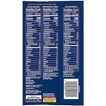 PLANTERS Variety Pack, Salted Cashews, Salted Peanuts & Honey Roasted Peanuts, On-the-Go Nut Snacks, Individually Packed Snacks, Mixed Nuts, Kosher, (36 Count)