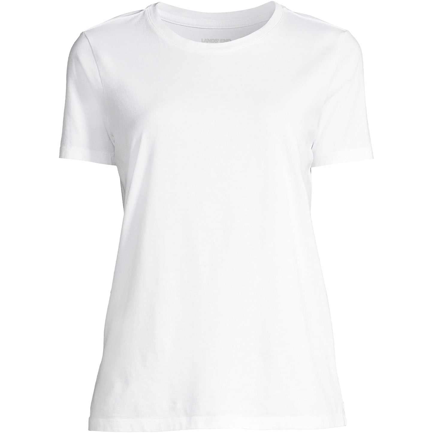 Lands' End Womens Short Sleeve Relaxed Supima Cotton Crew Neck T Shirt White Petite Large