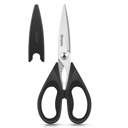 iBayam Stocking Stuffers for Men, White Elephant Gifts for Adults, Kitchen Scissors All Purpose Kitchen Shears 8.5" Cooking Scissors with Sheath, Black Kitchen Accessories, Kitchen Gadgets Utensils