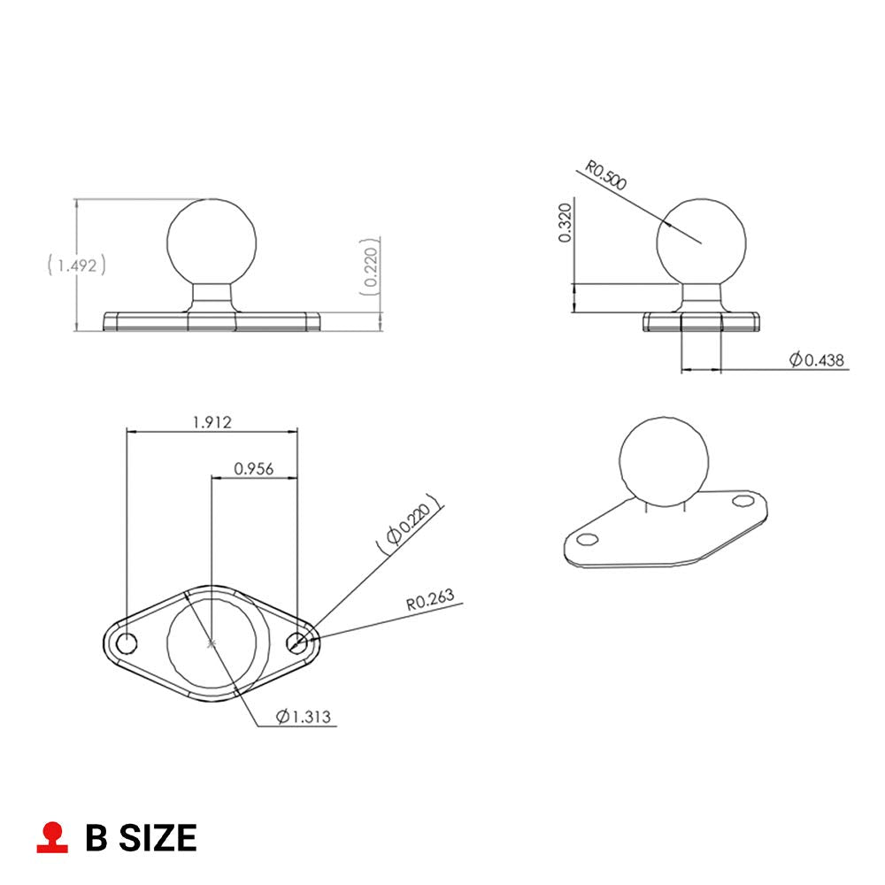 RAM Mounts GPS RAM-B-238U Diamond Ball Base with B Size 1" Ball