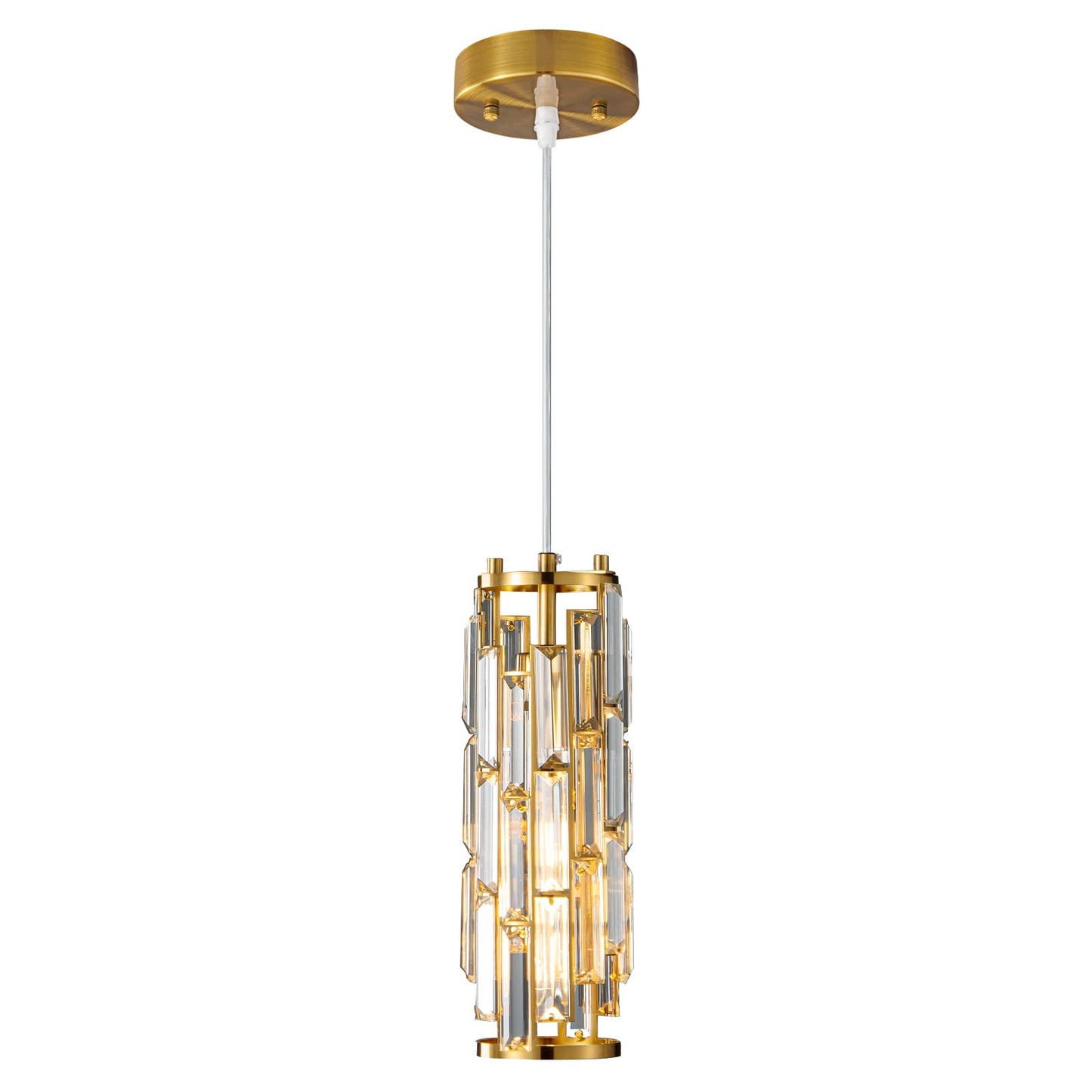 LMQNINE Pendant Lighting Modern Pendant Light, Mini Crystal Chandeliers,Adjustable Pendant Light Fixture for Kitchen Island Dinning Room Bedroom (Gold, 1-Light)