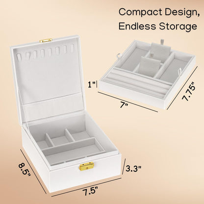 Prestige & Fancy 2 Layer Woman Jewelry Box, Jewelry Organizer For Woman, Men & Girls Large Case 8.5x7.5x3.3in | PU Leather Black Jewelry Gift Storage Boxes For Ring, Necklace & Bracelet With Lock