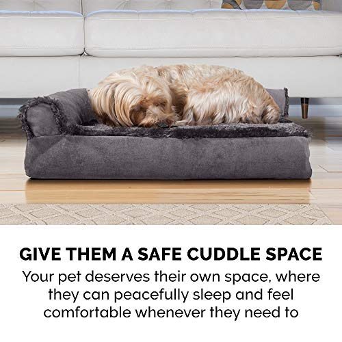Furhaven Orthopedic Dog Bed for Large Dogs w/ Removable Bolsters & Washable Cover, For Dogs Up to 95 lbs - Plush & Velvet L Shaped Chaise - Platinum Gray, Jumbo/XL