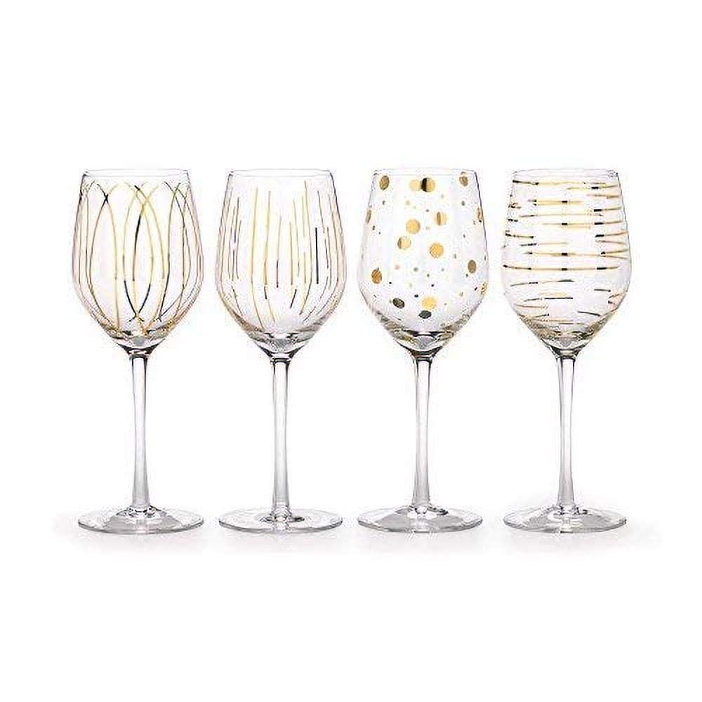 MIKASA 'Cheers' Etched Crystal White Wine Glasses, Set of 4 Large 400ml Wine Drinking Glasses, Wine Glass Set with Gold Design, Gift Boxed, Dishwasher Safe