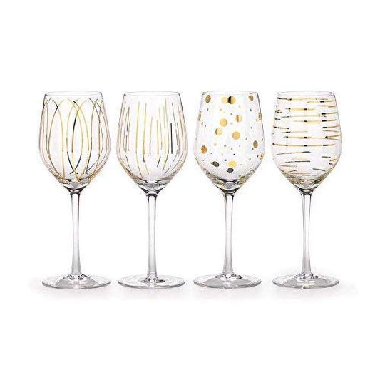 MIKASA 'Cheers' Etched Crystal White Wine Glasses, Set of 4 Large 400ml Wine Drinking Glasses, Wine Glass Set with Gold Design, Gift Boxed, Dishwasher Safe