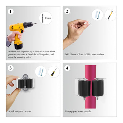 3-H Broom Hanger,Mop Holder Wall Mount 30 Pack, Broom Holder Wall Mount for Hanging and Organizing Shovel,Rake,Brush,Yard Tools in Kitchen,Laundry Room,Bathroom,House(Black)