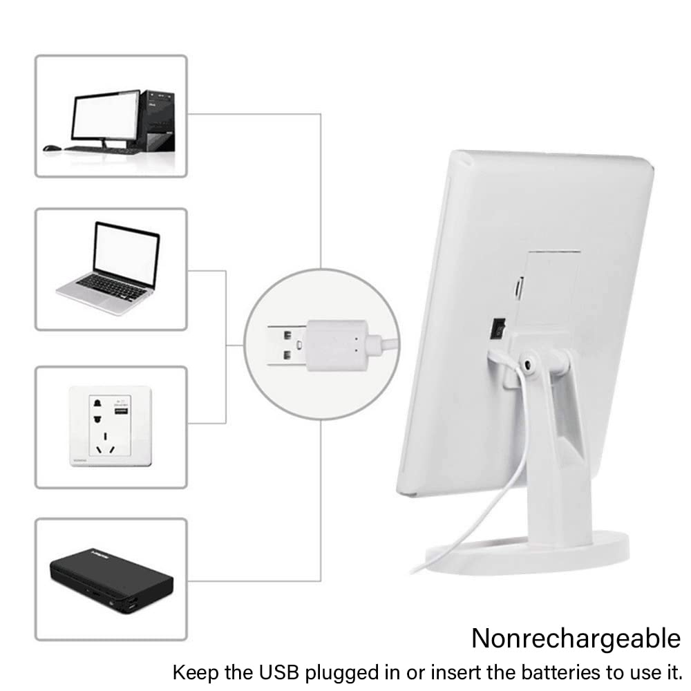 KOOKIN Lighted Vanity Makeup Mirror 16 Led Lights 180 Degree Rotation Lighted Mirror Touch Screen Adjusted Brightness Desk Mirrors USB Dual Supply Bathroom Beauty Cosmetic Mirrors (White)