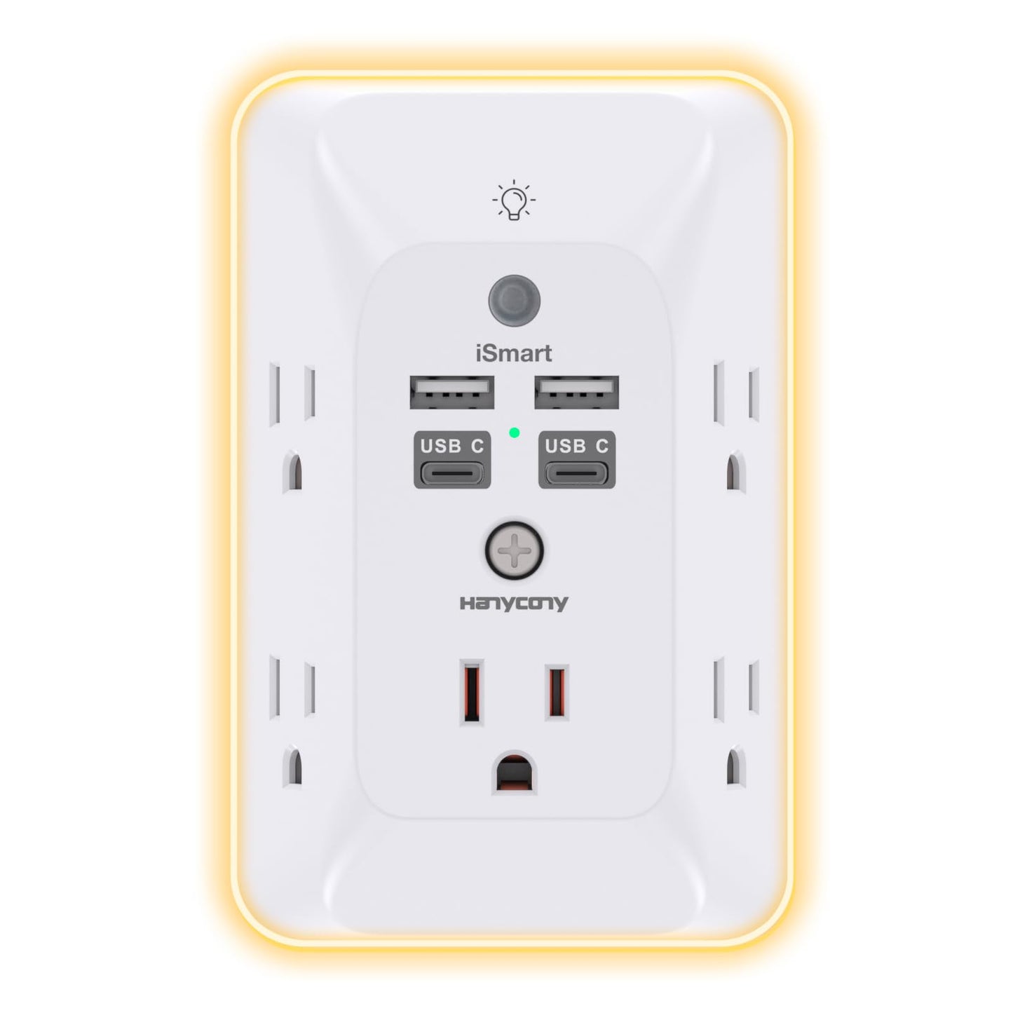 Multi Plug Outlet, HANYCONY Outlet Extender with 4 USB Ports (2 USB C) and Night Light, 1050J Surge Protector, Wall Mount, Outlet Splitter for Bathroom Kicthen Camper Dorm Room Essentials