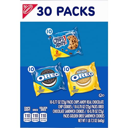 Nabisco Sweet Treats Cookie Variety Pack OREO, OREO Golden & CHIPS AHOY!, School Snacks, 30 Snack Packs (2 Cookies Per Pack)