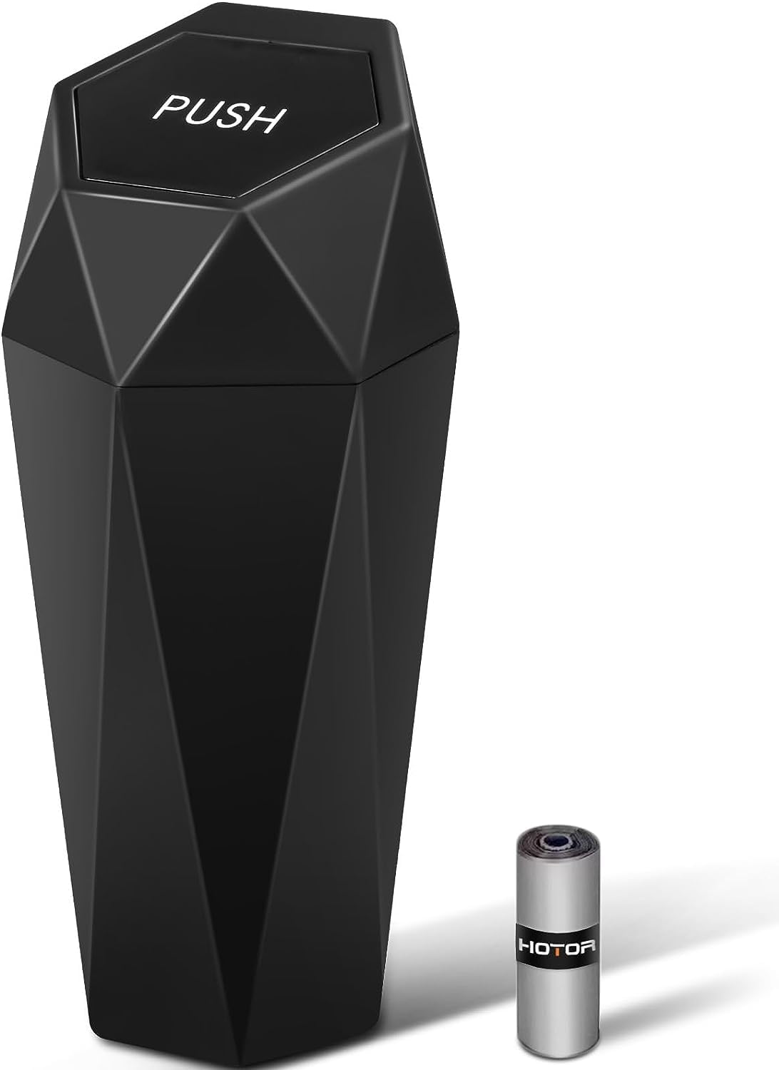 HOTOR Car Trash Can with Lid - 1 Pack, Car Accessories for Interior, Leakproof Vehicle Garbage Can with 15 Attached Trash Bags, Multipurpose Organizers and Storage for Home, Office, Black