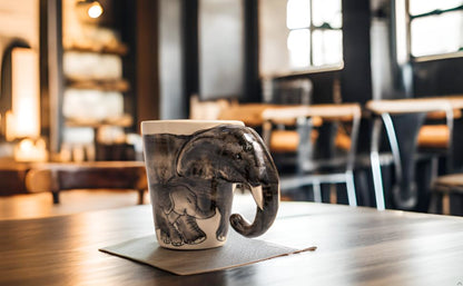 IYARA CRAFT 3D Elephant Mug 11oz – Chubby Handle Design, Handmade Ceramic, Microwave & Dishwasher Safe, Wildlife Coffee Cup, Gift for Animal Lovers, Women, Tea & Hot Chocolate