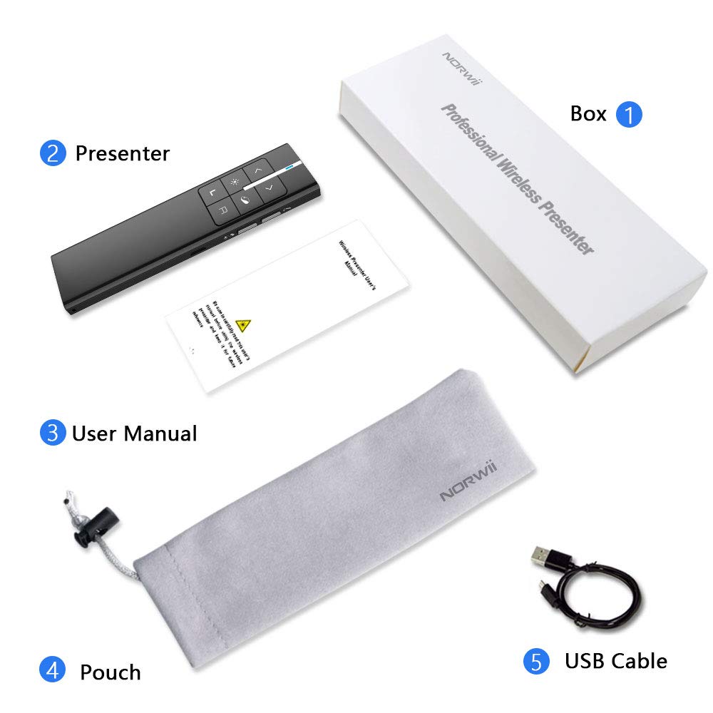 Norwii N99 Air Mouse Presentation Clicker with Pointer, Rechargeable Clicker for PowerPoint presentations, PowerPoint Clicker, Presentation Remote, Wireless Presenter, Handle Mouse - Black