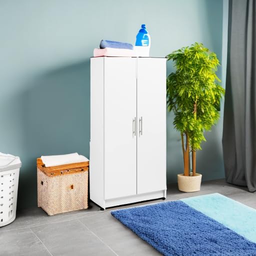 Prepac Elite Tall Garage Storage Cabinet & Pantry Storage Cupboard, 2-Door Freestanding Bathroom or Pantry Cabinet with Adjustable Shelves, 16" D x 32" W x 65" H, White