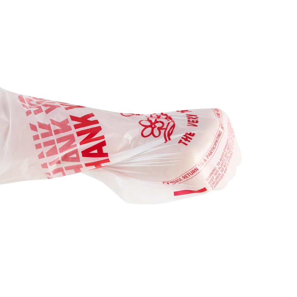 PlaTree Small Thank You T-Shirt Bags, 800 Count, 8" X 4" X 16", 14 mic (0.55 Mil), (Thank You), Retail Plastic, Bulk, Thank You, T-Shirt, Desk Trash, Grocery Bags with Handles, Made in Korea