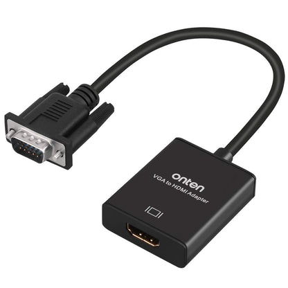 ONTEN VGA to HDMI, 1080P Adapter (Male to Female) for Computer, Desktop, Laptop, PC, Monitor, Projector, HDTV with Audio Cable and USB Cable (1 Pcs)