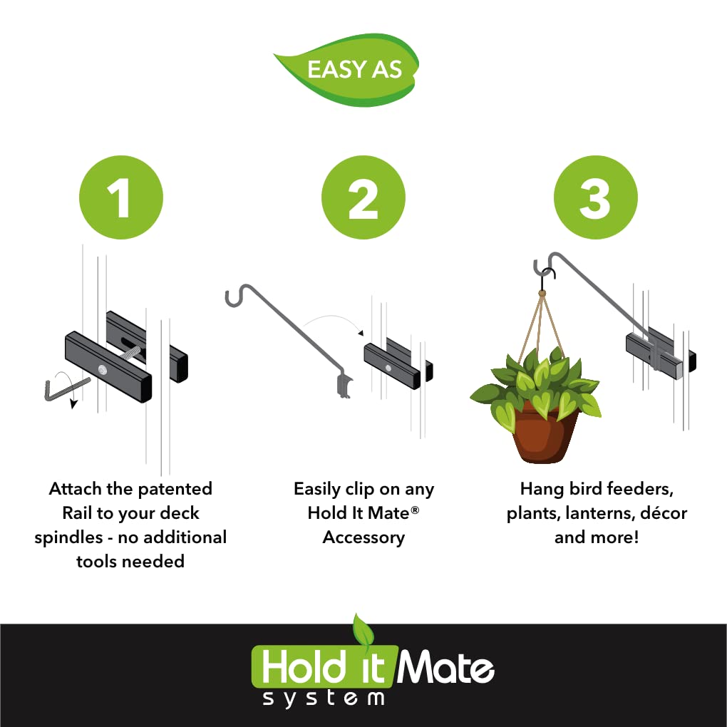 Premium - Heavy Duty - Hold It Mate Multi Use Hook Kit for Vertical Spindled Railings, Hang Flower Baskets Chimes Bird Feeder 15LBS Weight Limit (2 pack)