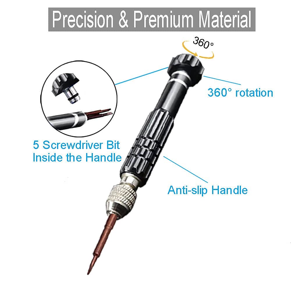 Eyeglass Repair Kit，5-in-1 Multifunctional Small Screwdriver(T6 Torx, T5, 1.5, -2.0, star0.8) & 3-in-1 Mini Keychain Screwdriver Kit for Cellphone, Glasses, Electronics, Watch, Laptop, Jewelry