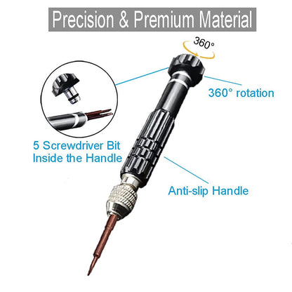 Eyeglass Repair Kit，5-in-1 Multifunctional Small Screwdriver(T6 Torx, T5, 1.5, -2.0, star0.8) & 3-in-1 Mini Keychain Screwdriver Kit for Cellphone, Glasses, Electronics, Watch, Laptop, Jewelry