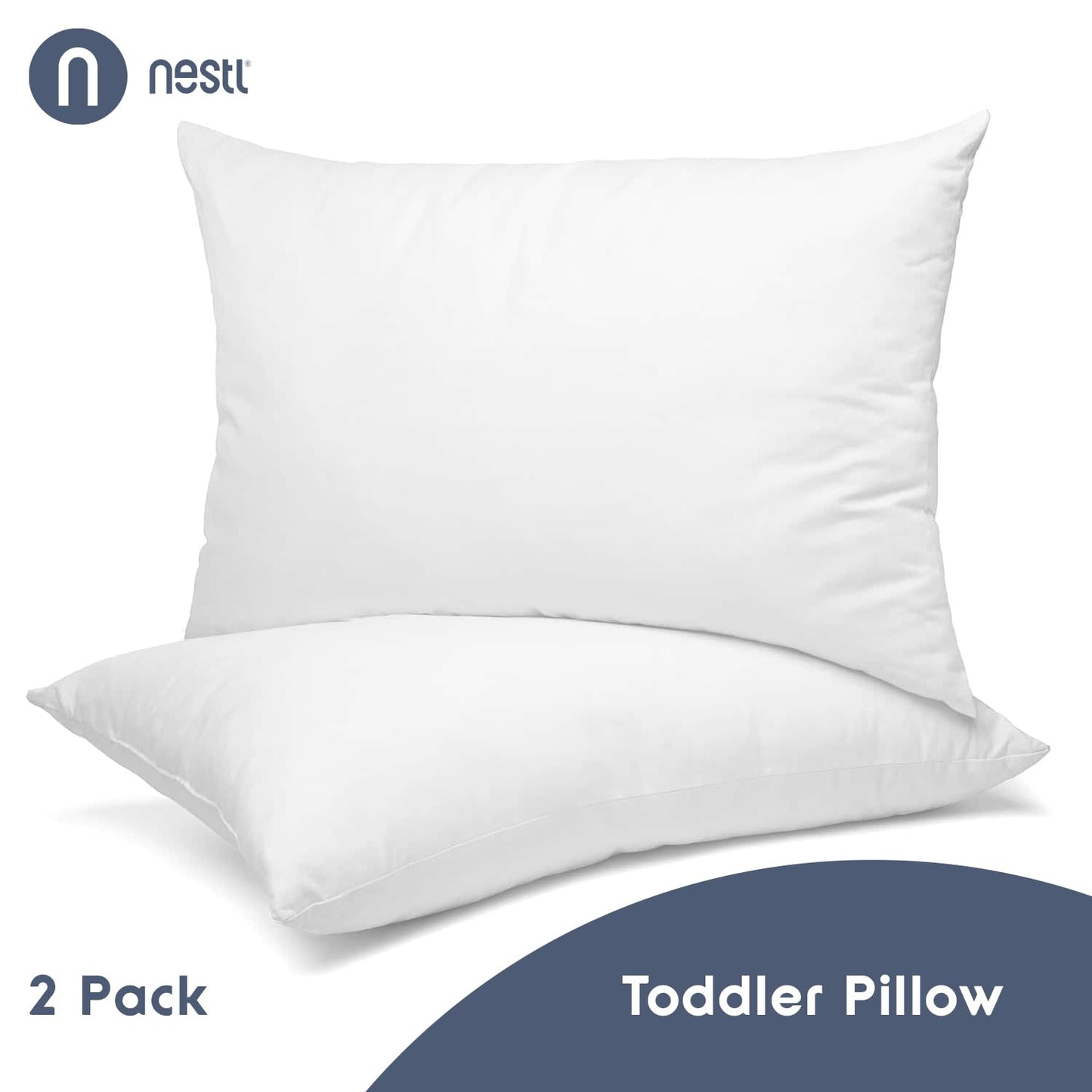 Nestl 2 Pack Toddler Pillow for Sleeping 13 x 18, Small Kids Pillow for Travel, Car, School, Nap, & Toddler Bed, Machine Washable Soft Cotton Child 2 Year Old and Up - White