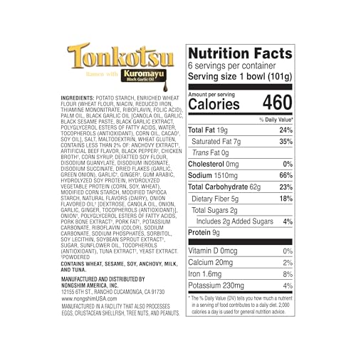 Nongshim Tonkotsu Ramen with Kuromayu Noodle Big Bowl, 3.56 Ounce (Pack Of 6)