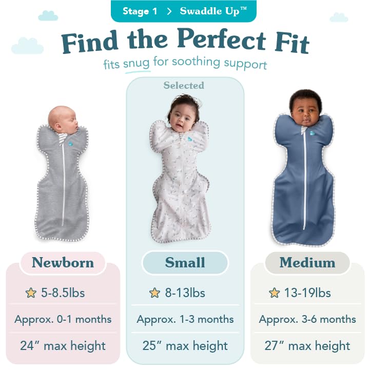 Love to Dream Swaddle UP, Baby Sleep Sack, Self-Soothing Swaddles for Newborns, Improves Sleep, Snug Fit Helps Calm Startle Reflex, New Born Essentials for Baby, Small 8-13lbs, Gray