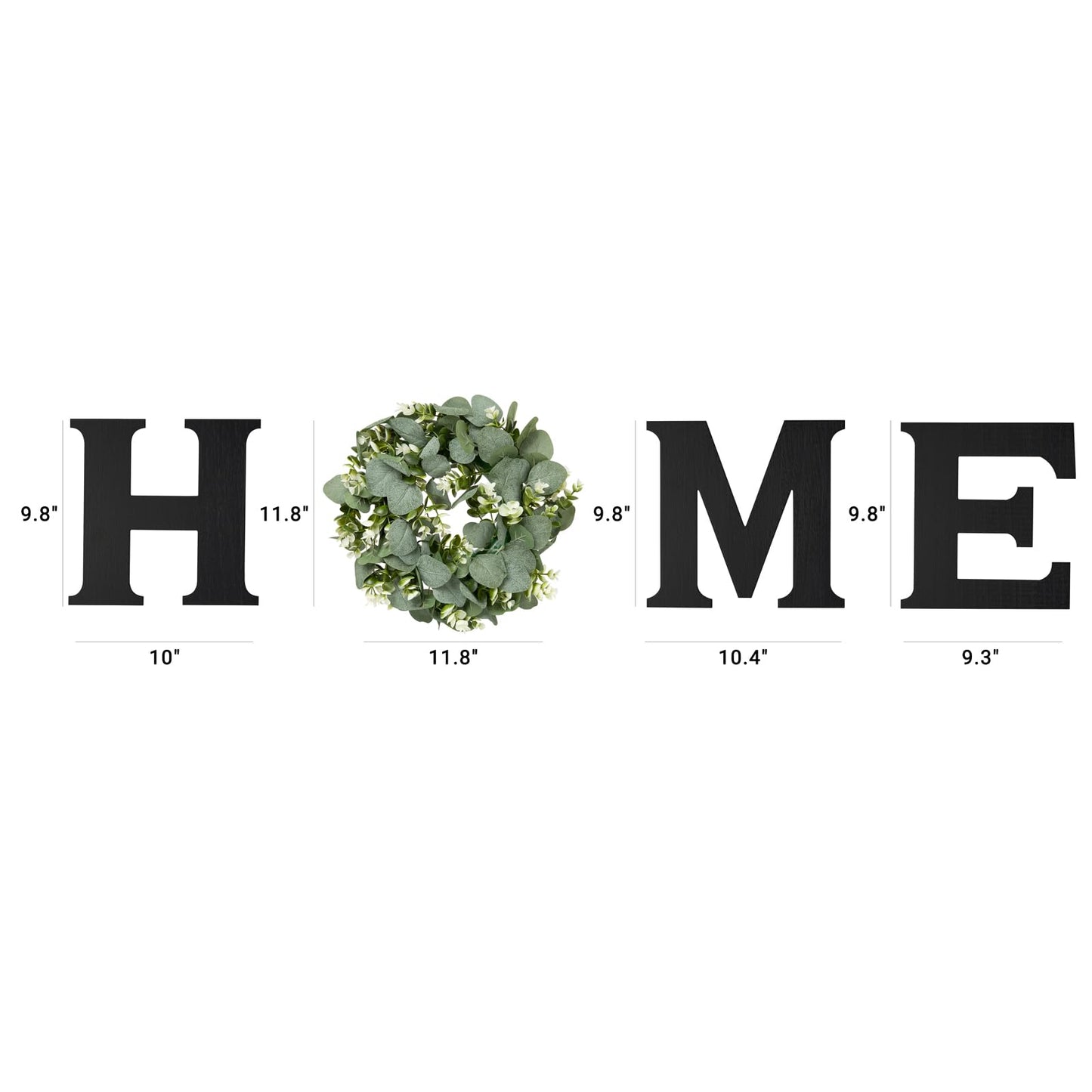 Mkono Farmhouse Wall Home Sign with Artificial Eucalyptus for O Rustic Wooden Hanging Letters Decorative Wall Art Decor for Living Room Kitchen Entryway Housewarming Gift, Black