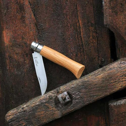 OPINEL No.06-No.09 Premium Woods, Stainless Steel Folding Pocket Knife, Made in France (No.06/Oak)