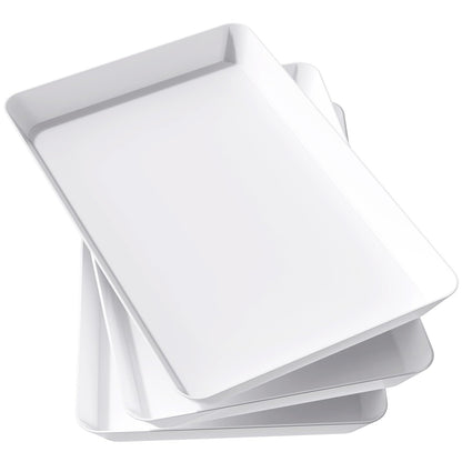 Lifewit Plastic Serving Tray for Party Supplies, 15" x 10" White Trays for Serving Food, Reusable Large Platter for Buffet, Fruit, Dessert, Snack, Veggie, Kitchen and Outdoor Use, Rectangle, 3 Pcs
