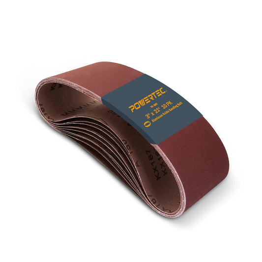 POWERTEC 3 x 21 Inch Sanding Belts, 10PK, 80 Grits Aluminum Oxide Sandpaper, 3x21 Sanding Belt for Portable Belt Sander, Woodworking, Paint Sanding, Metalworking, Rust Removal, Polishing (110430)