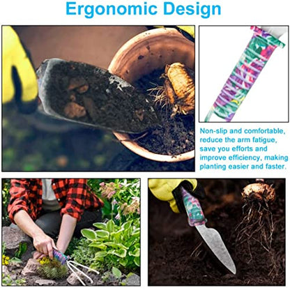 Gardening Tools,5 Pieces Garden Tools with Floral Print, Ergonomic Handle Trowel Rake Weeder Pruner Shears Sprayer,Gardening Supplies with Carrying Case Gifts for Women