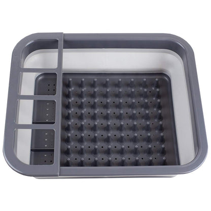 Home Basics Silicone and Plastic Easy Storage Collapsible Dish Rack with Cutlery Holder (Grey)