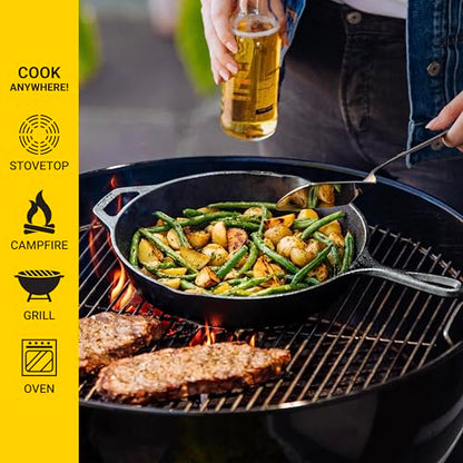 Lodge 10.25 Inch Cast Iron Skillet – Pre-Seasoned Frying Pan with Teardrop Handle – Oven, Stovetop, Grill & Campfire Use – Made in USA – Durable, Non-Toxic, Even-Heating Cookware – Black