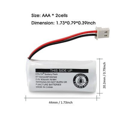Kruta BT162342 BT262342 Cordless Phone Batteries Compatible with BT183342 BT283342 BT166342 BT266342 VTech CS6114 CS6419 CS6719 at&T EL52300 CL80111 Handset Telephone (Pack of 2)