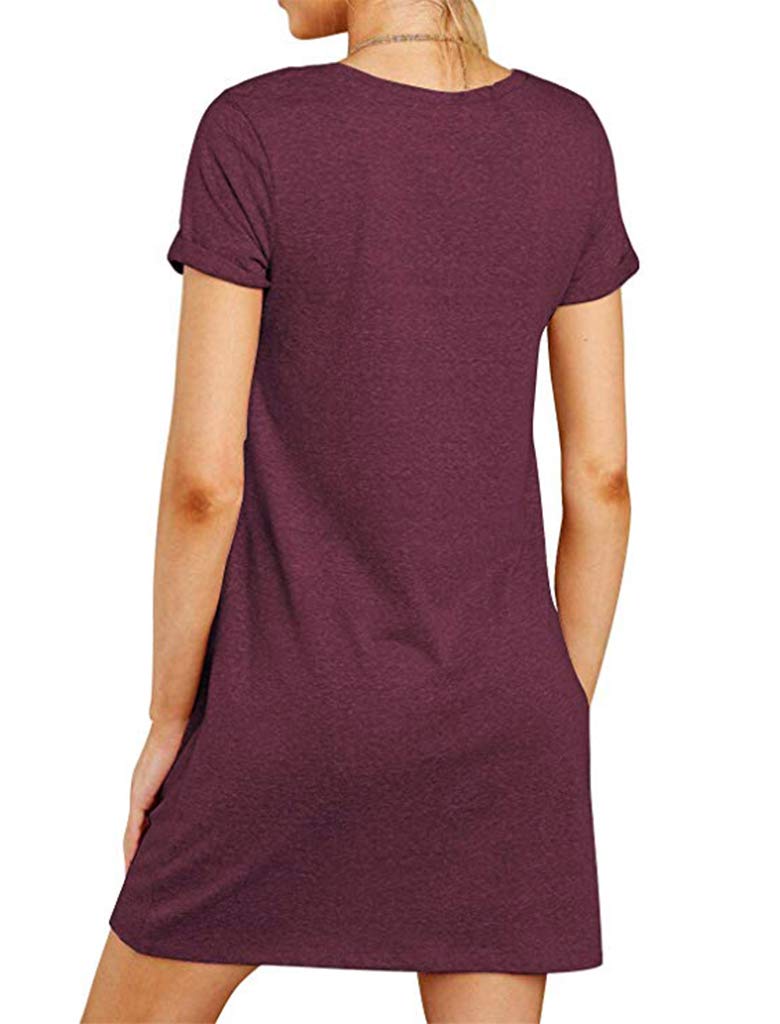 Locryz Women's Knot Front Dress Summer Loose Fit Solid Color T-Shirt Dress XXL Wine Red