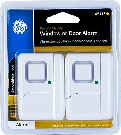 GE Personal Security Window and Door Alarm, 2 Pack, DIY Protection, Burglar Alert, Wireless Chime/Alarm, Easy Installation, Home Security, Ideal for Home, Garage, Apartment and More, White, 45115