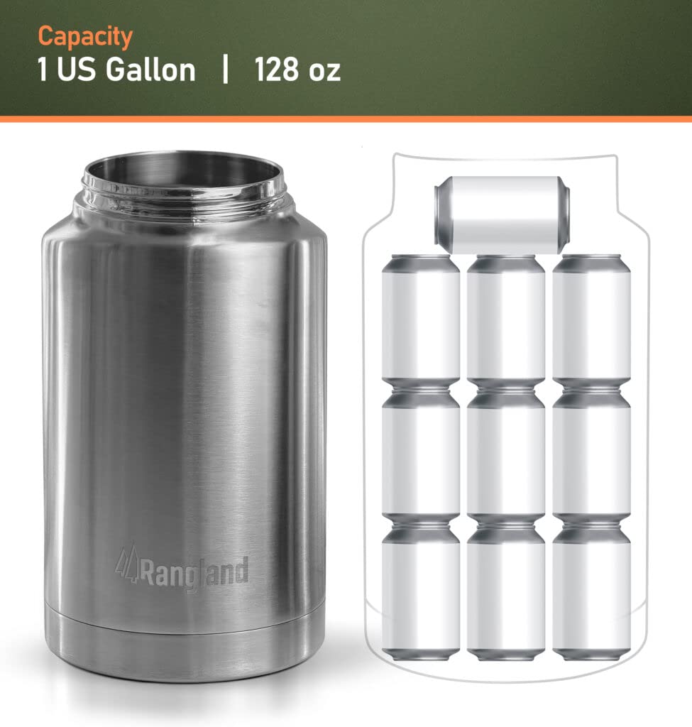 Rangland Insulated 1 Gallon Water Bottle with Sleeve - Stainless Steel Wide Mouth Growler with Tactical Carrying Bag - Insulation for Hot/Cold Drinks (128oz)
