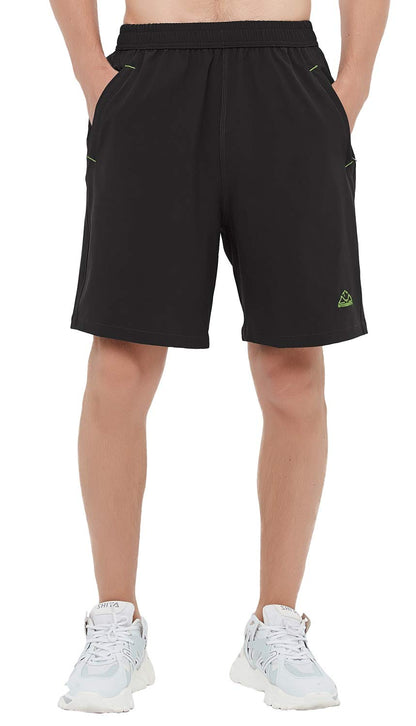 Rdruko Men's Outdoor Sports Hiking Shorts Lightwight Dry Fit Workout Running Shorts with Pockets(Black Green, US L)
