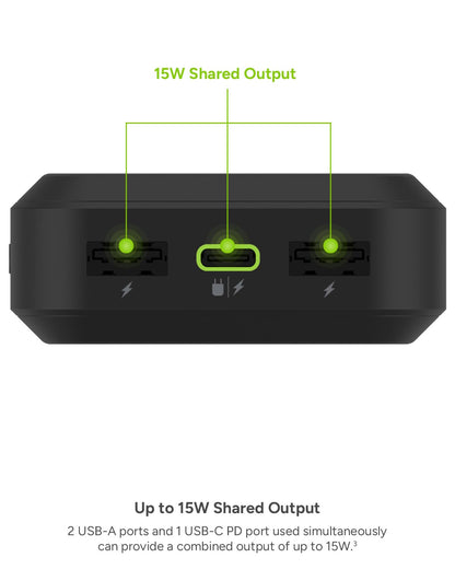 Mophie powerstation prime20 - Ultra-Compact Portable Power Bank with 20,000mAh Internal Battery, 18W USB-C PD Fast Charging, 3-Device Simultaneous Charging, Eco-Friendly Design