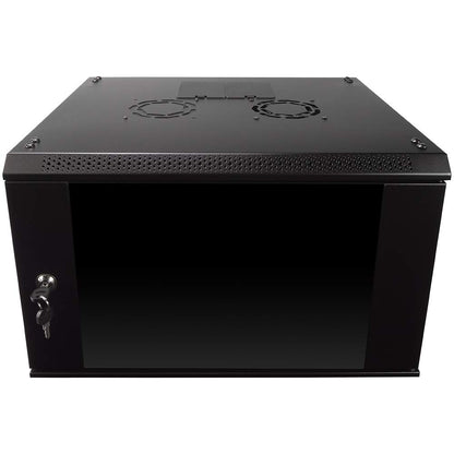 NavePoint 6U Server Rack Enclosure with Glass Door, Cooling Fan, Locks, & Removable Side Panels - 6U Wall Mount Network Cabinet 19 Inch Rack 17.7 Inches Deep
