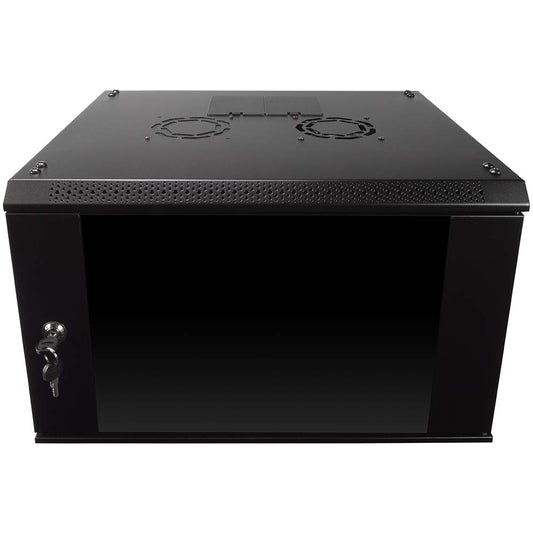 NavePoint 6U Server Rack Enclosure with Glass Door, Cooling Fan, Locks, & Removable Side Panels - 6U Wall Mount Network Cabinet 19 Inch Rack 17.7 Inches Deep