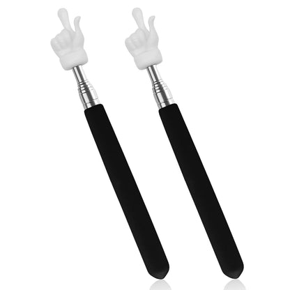 2Pcs Telescopic Teachers Pointer, Extendable Hand Pointer Finger Pointer Stick, Mini Retractable Classroom Pointer for Elementary School Kindergarten Teacher, Classroom Supplies (Black)